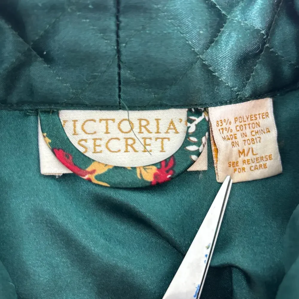 Victorias Secret Vintage Gold Label Long Belted Floral Robe Quilted Collar M/L